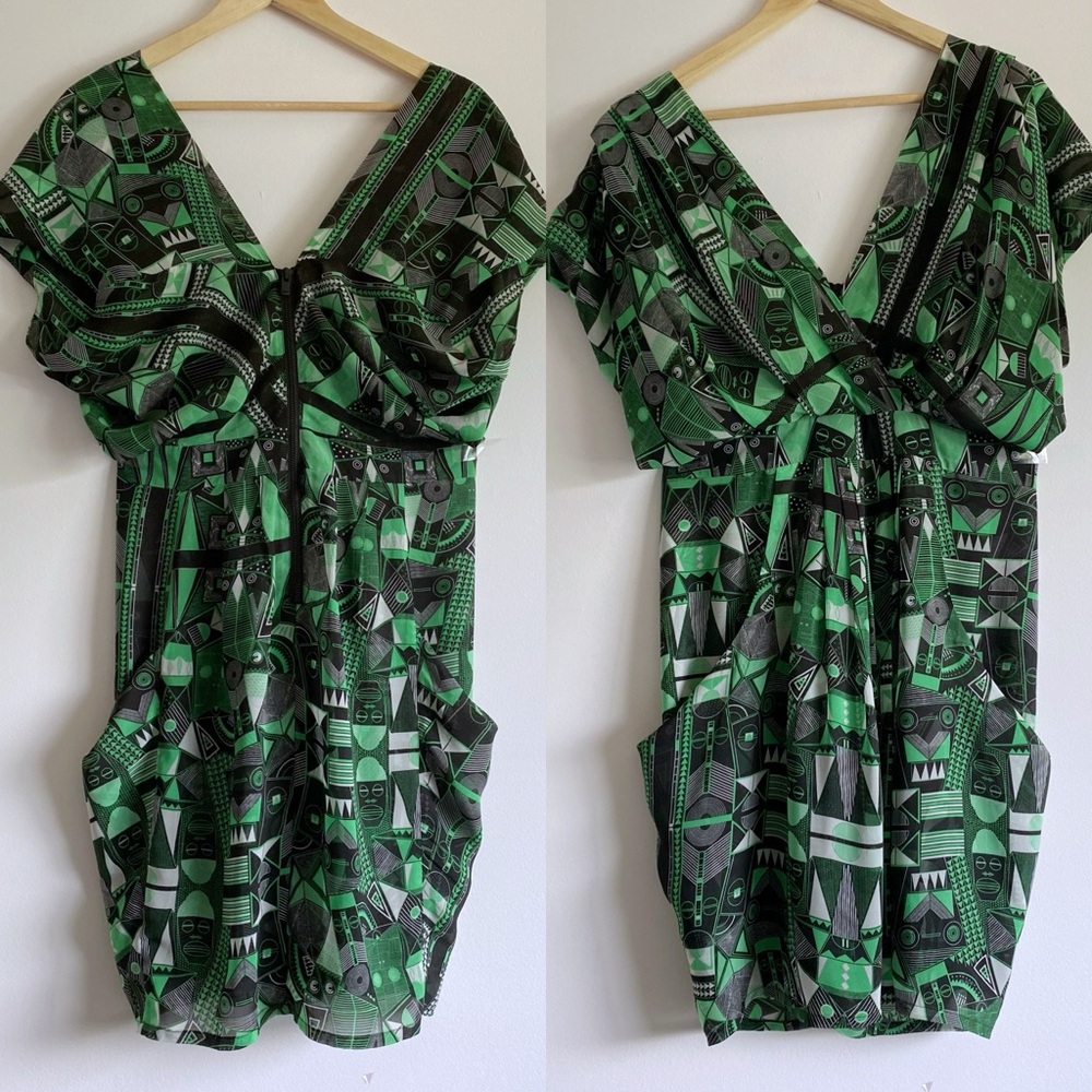 Skunkfunk Geometric Faux Wrap Pockets Dress